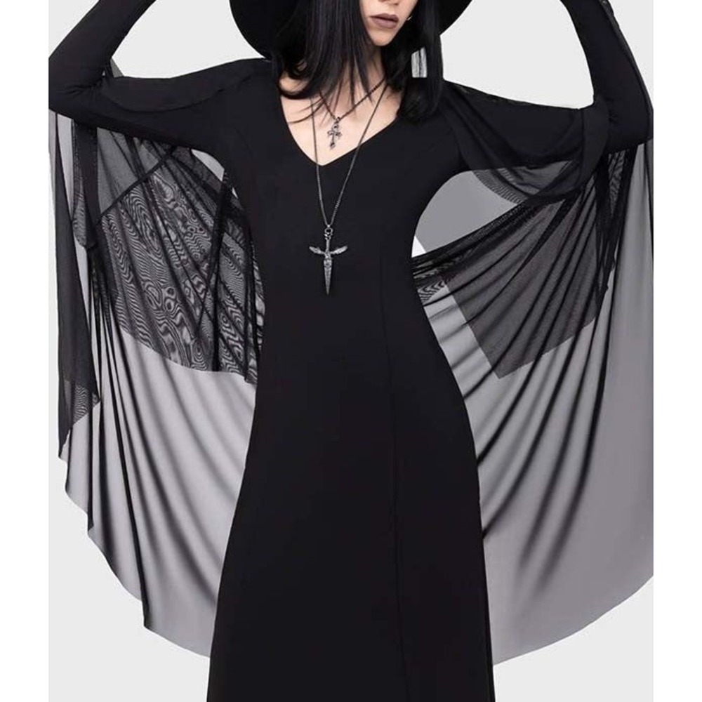 KILLSTAR Under Her Spell Maxi Dress L NWT Gothic Witch Cape Sleeve Black - Picture 3 of 9